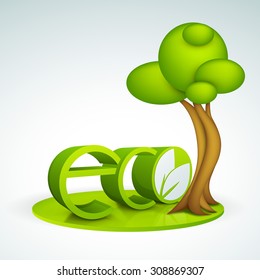 Texto brillante en 3D Eco con árbol creativo para el concepto de Salvar la Naturaleza o Ecología.