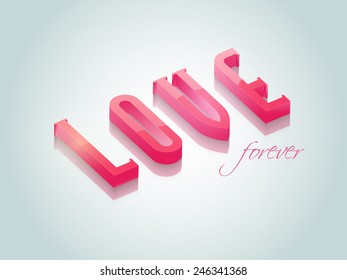 Shiny 3D text Love on blue background for Happy Valentine's Day celebrations.