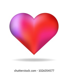 Shiny 3d vector heart shape red isolated with shadow. Valentine day romantic background element. Beautiful romantic illustration.