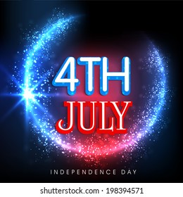 Shiny 4th of July text on blue and red background for American Independence Day celebrations. 