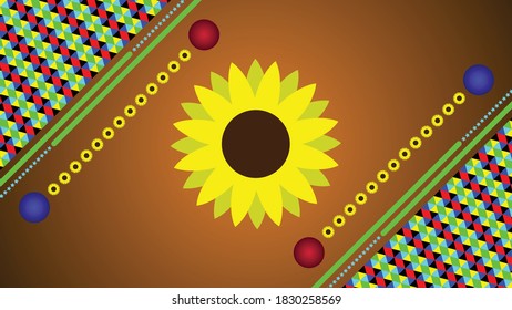 Shiny abstract colorful geometric gradient background with sunflowers