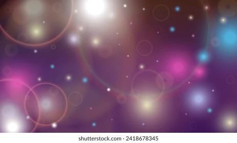 Brillante Resumen Desenfocado Diseño De Fondo De Círculos Bokeh.  Ilustración horizontal del vector de nevadas de Navidad. Impresión cósmica. Glitter confetti. Es bueno para carteles, afiches, portadas, volantes, tarjetas.