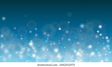 Shiny  Abstract Defocused Bokeh Circles Background Design.  Christmas snowfall Vector Horizontal Illustration. Cosmic Print. Glitter confetti. Good for Banners, Posters, Covers, Flyers, Cards.