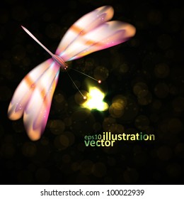 Shiny abstract dragonfly, futuristic colorful vector illustration eps10
