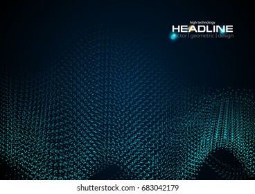 Shiny abstract futuristic hi-tech dotted line waves background. Vector design