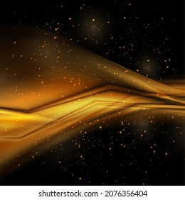 Shiny abstract golden background with spakling dust and smooth stripes. Vector design