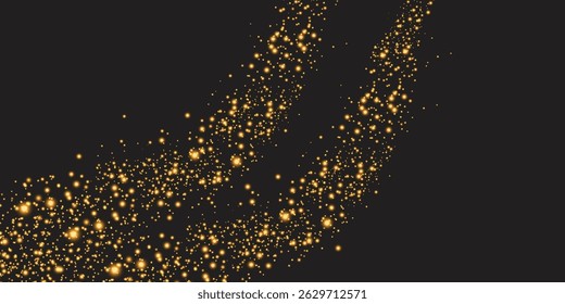 Shiny abstract golden lights. Blurred bokeh illustration with empty dark center. Golden luminous bokeh pattern. Abstract shining lights isolated on dark background.
