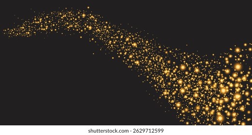 Shiny abstract golden lights. Blurred bokeh illustration with empty dark center. Abstract soft gold sparkle blur with black background. Glowing elegant frame.