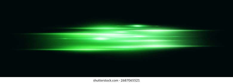 Shiny abstract green neon lines of light and speed.