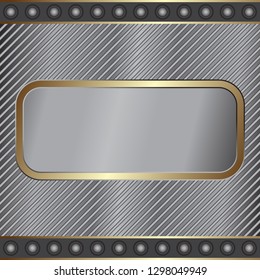 Shiny abstract metallic silvey frame on a grid of diagonal lines. Vector eps 8