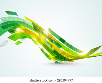 Shiny abstract waves with different web icons on sky blue background.