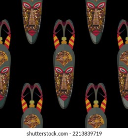 Shiny African mask pattern with colored horns