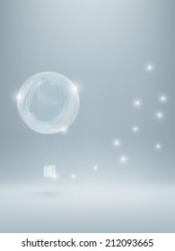 Shiny air baloon made of soap bubble and sparks. Vector illustration.