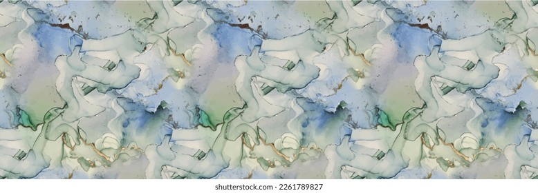 Shiny Alcohol Ink Background. Marble Green Vector Ink. Gold Art Paint. Foil Marble Watercolor. Blue Abstract Background. Golden Water Color Marble. Geode Seamless Glitter. Vector Abstract Template.