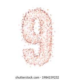 Shiny alphabet number nine of pink gold glitter or confetti, isolated on a white background. Beautiful design for birthday cards, wedding invitations, greeting cards, banners, flyers, posters etc.