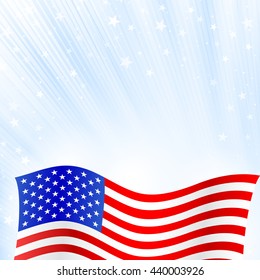 Shiny American national flag waving for Fourth of July, Independence Day celebrations.