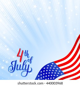 Shiny American national flag waving for Fourth of July, Independence Day celebrations.