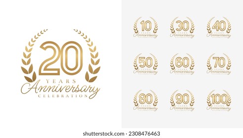 Shiny anniversary logo collections. Number for birthday event or invitation card. Luxury celebration year symbol