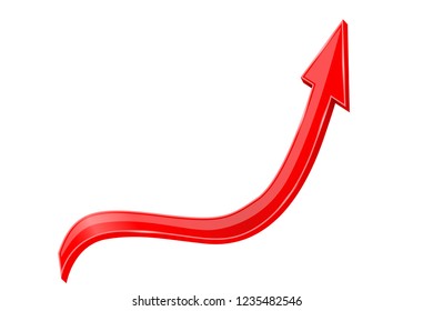 Shiny arrow. Up red 3d icon. Vector illustration isolated on white background