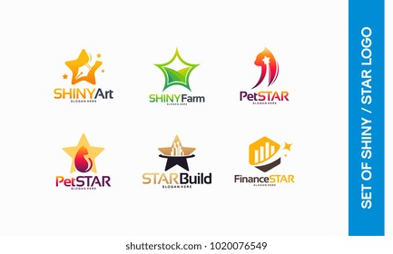 Shiny Art logo, Shiny Farm log, Pet Star, Animal Star logo, Star Build symbol, Finance Star logo designs concept vector illustration