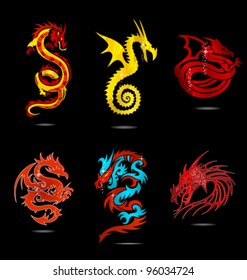 shiny asia dragons set isolated