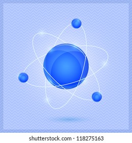 Shiny Atom or Molecule Model on Blue Background. Vector Illustration