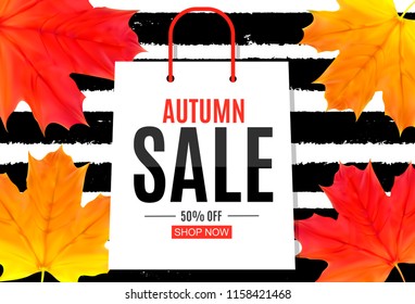 Shiny Autumn Leaves Sale Banner. Business Discount Card. Vector Illustration EPS10