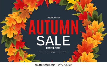 Shiny Autumn Leaves Sale Banner. Business Discount Card. Vector Illustration EPS10
