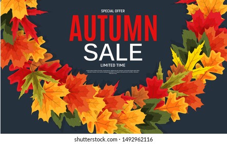 Shiny Autumn Leaves Sale Banner. Business Discount Card. Vector Illustration EPS10
