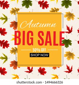 Shiny Autumn Leaves Sale Banner. Business Discount Card. Vector Illustration EPS10