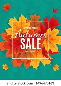 Shiny Autumn Leaves Sale Banner. Business Discount Card. Vector Illustration EPS10