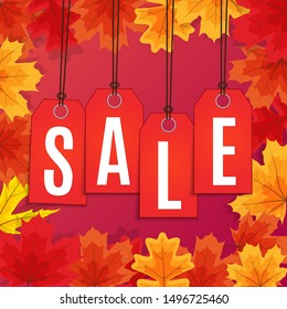 Shiny Autumn Leaves Sale Banner. Business Discount Card. Vector Illustration EPS10

