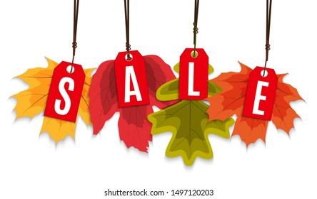 Shiny Autumn Leaves Sale Banner. Business Discount Card. Vector Illustration EPS10