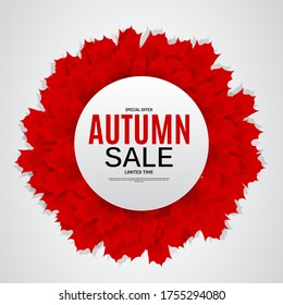 Shiny Autumn Leaves Sale Banner. Business Discount Card. Vector Illustration EPS10