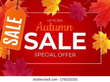 Shiny Autumn Leaves Sale Banner. Business Discount Card. Vector Illustration EPS10