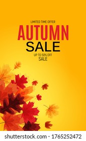 Shiny Autumn Leaves Sale Banner. Business Discount Card. Vector Illustration EPS10
