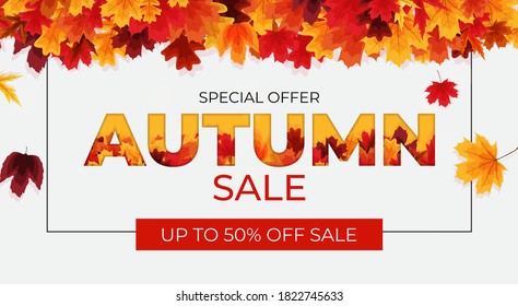 Shiny Autumn Leaves Sale Banner. Business Discount Card. Vector Illustration EPS10