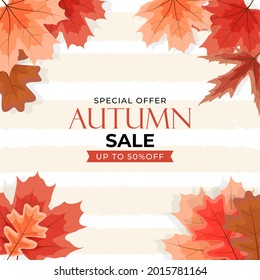 Shiny Autumn Leaves Sale Banner. Business Discount Card. Vector Illustration EPS10