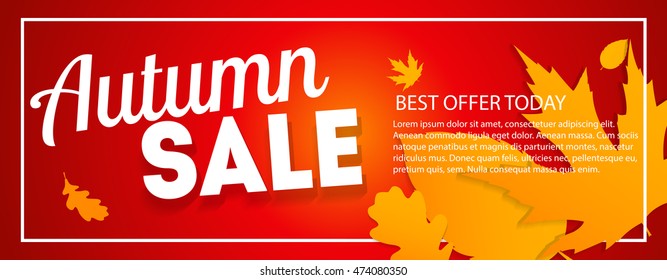 Shiny Autumn Leaves Sale Banner. Business Discount Card. Vector Illustration EPS10