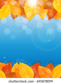 Shiny Autumn Natural Leaves Background. Vector Illustration EPS10