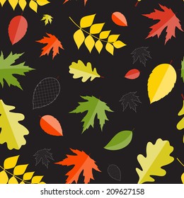 Shiny Autumn Natural Leaves Seamless Pattern Background. Vector Illustration 