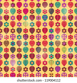 Shiny Autumn Seamless Pattern with Red Green Purple Leaves
