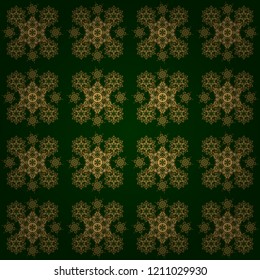 Shiny backdrop. Abstract geometric modern background. Polka dots, confetti. Vector illustration. Texture of gold foil. Green and gold seamless pattern. Art deco style.