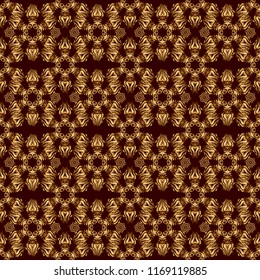 Shiny backdrop. Texture of gold foil. Brown and gold seamless pattern. Vector illustration. Polka dots, confetti. Art deco style. Abstract geometric modern background.