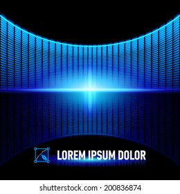 Shiny background with blue digital music equalizer