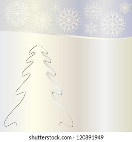 shiny background with Christmas tree and snowflakes