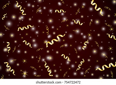 Shiny background with gold ribbons. Vector illustration
