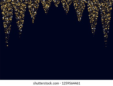 Shiny background with golden confetti. Festive golden background with golden circles. Flying golden confetti.