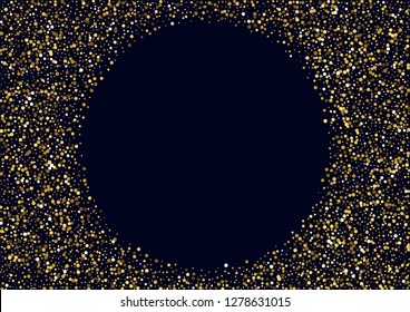 Shiny background with golden confetti. Festive golden background with golden circles. Flying golden confetti.