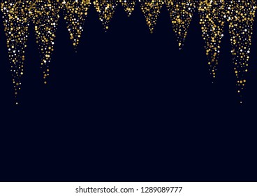 Shiny background with golden confetti. Festive golden background with golden circles. Flying golden confetti.